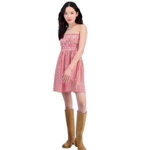 Hippie Rose Gingham Red and White Strapless Dress